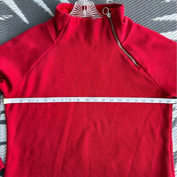 Athleta Cozy Karma Asym Sweatshirt Dress Red Mock Neck Zippered Pullover - Picture 8 of 11